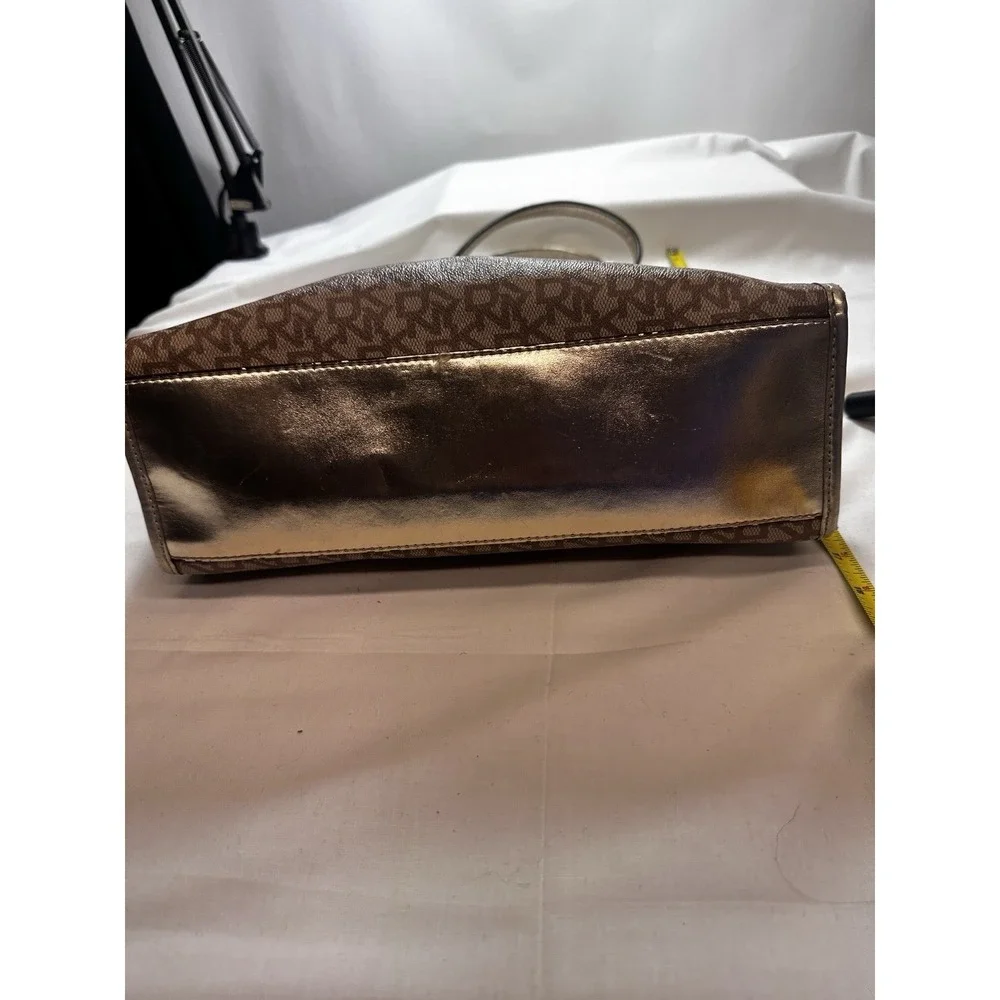 DKNY Repeat Gold Tote Bag Purse Beige w/ Brown Monogram in excellent cond 1990's